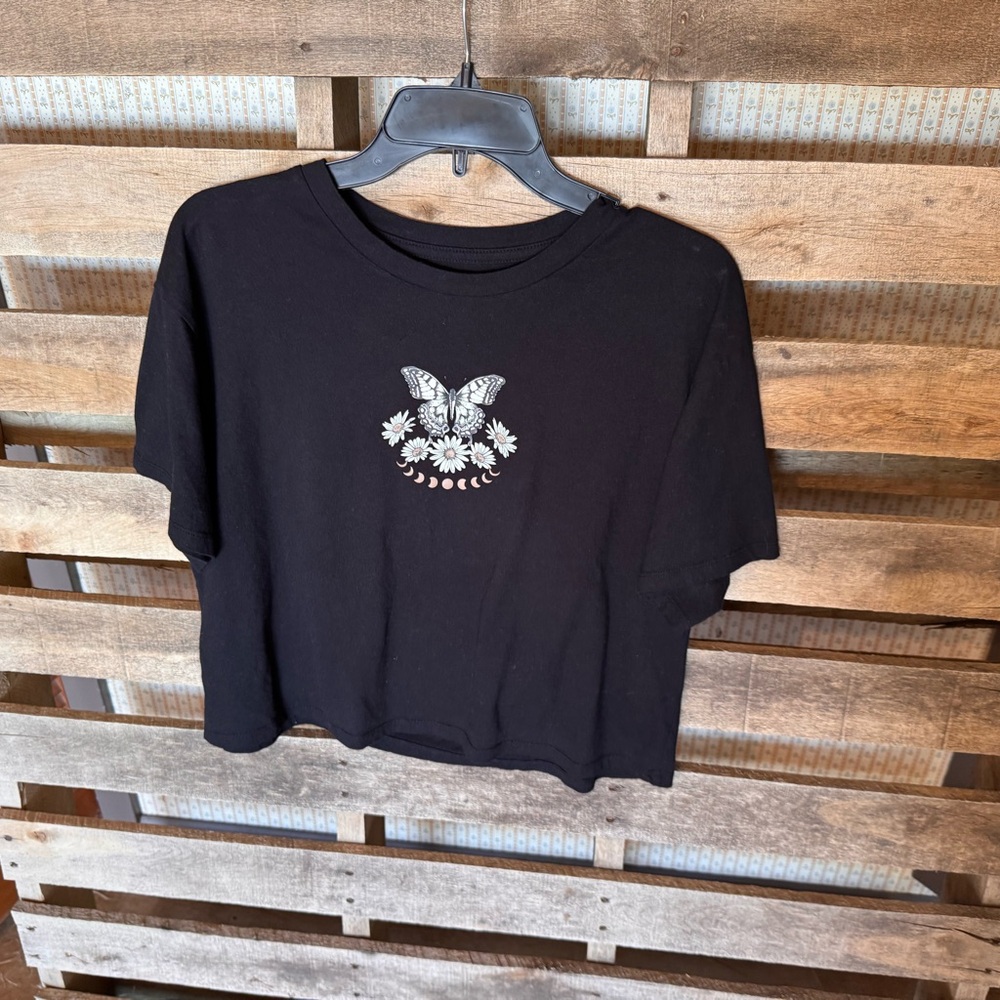 Black Butterfly Graphic Crop Top